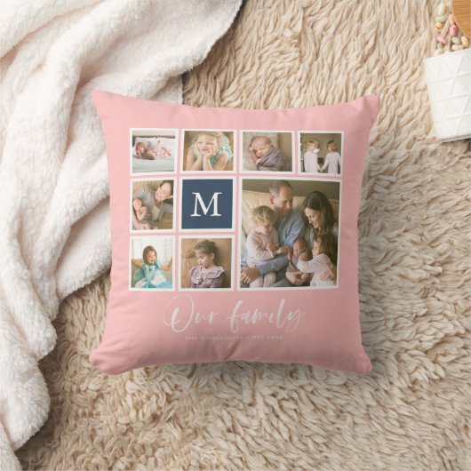 Coussin Monogramme de couleur modifiable Collage de photos (Couverture)