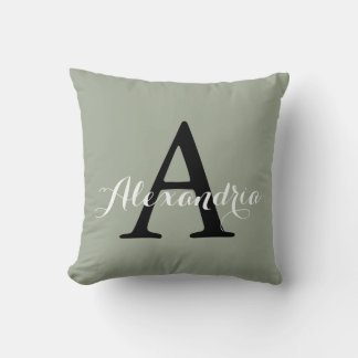 Coussin Monogramme de couleur unie verte gris du désert