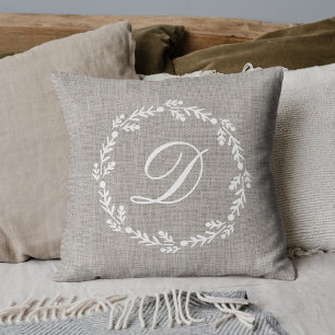 Coussin Monogramme de couronne de Burlap rustique