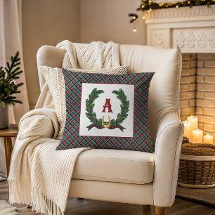 Coussin Monogramme de couronne de laurier équestre à l'aqu