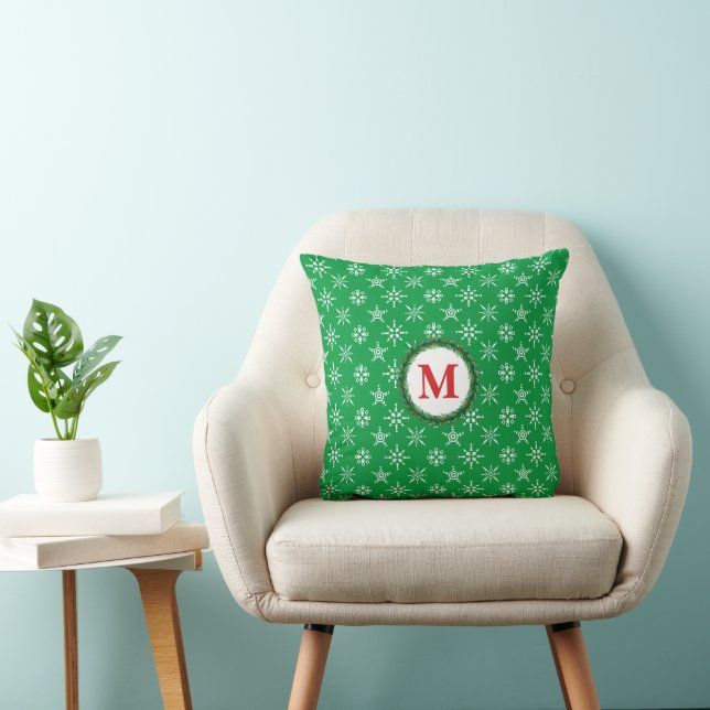 Coussin Monogramme de couronne Flèches de neige blanches A (Chaise)
