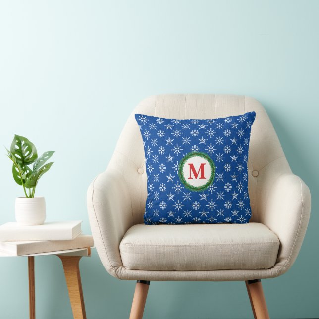 Coussin Monogramme de couronne Flèches de neige blanches A (Chaise)