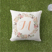 Coussin Monogramme de couronne florale rustique (Herbe)