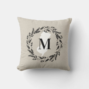 Coussin Monogramme de couronne rustique du New Jersey