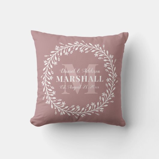 Coussin Monogramme de couronnes roses à deux jeunes mariés (Recto)