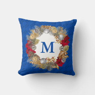 Coussin MONOGRAMME DE CRÉDIT DE Noël Bleu profond