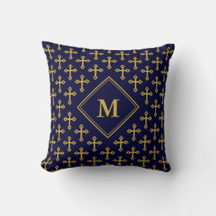 Coussin Monogramme de CROIX d'or bleu