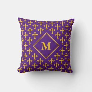 Coussin Monogramme de CROIX Jaune violette moderne