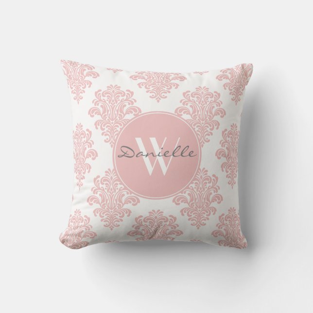 Coussin Monogramme de Damas rose Fille (Recto)