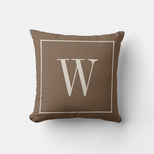 Coussin Monogramme de Designer Initial Toffee Brun & Ivoir (Recto)