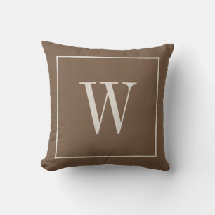 Coussin Monogramme de designer initiale Marron caramel et 