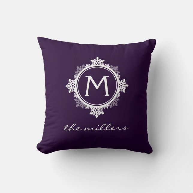 Coussin Monogramme de famille de flocon de neige dans (Recto)