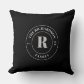Coussin Monogramme de famille de style timbre gris foncé m (Recto)