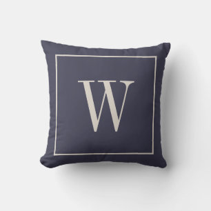 Coussin Monogramme de famille élégant moderne Initial bleu