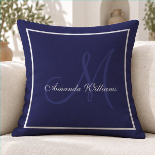 Coussin Monogramme de famille initiale bleu marine élégant