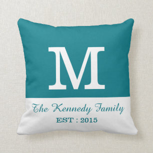 Coussin Monogramme de famille réversible de bloc de couleu
