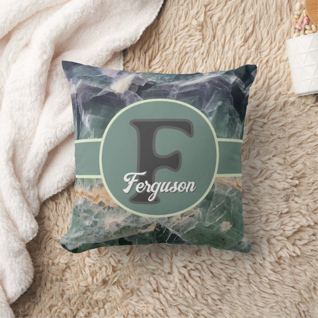 Coussin Monogramme de famille vert violet pierre précieuse (Couverture)