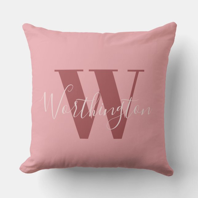 Coussin Monogramme de fille et nom rose roux (Recto)