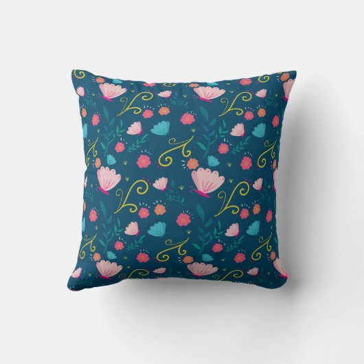Coussin Monogramme de fleurs de papillon rose bleu marine (Verso)