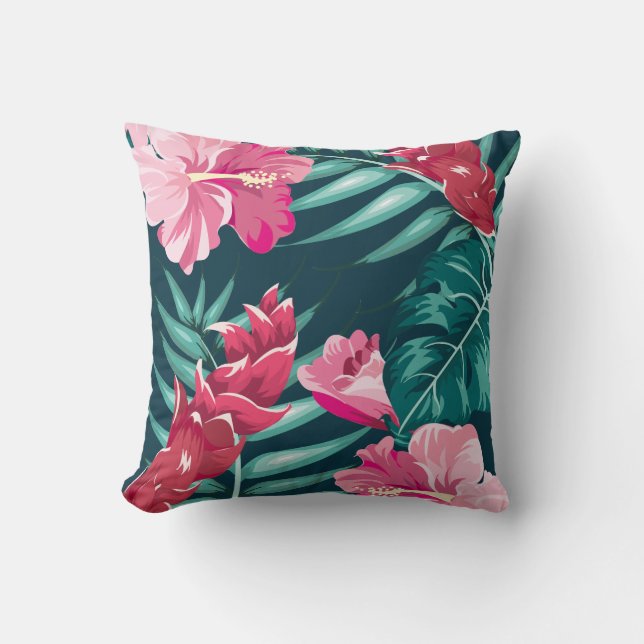 Coussin Monogramme de fleurs roses exotiques (Recto)