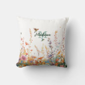 Coussin Monogramme de fleurs sauvages à l'aquarelle Nom pe (Recto)