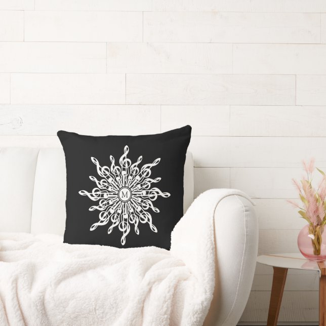 Coussin Monogramme de flocon de neige noir et blanc (Canapé)