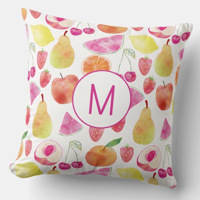 Coussin Monogramme de fruit à l'aquarelle (Créateur téléchargé)