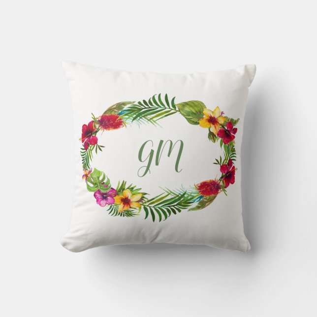 Coussin Monogramme de germe floral Hawaïen radiant tropica (Recto)