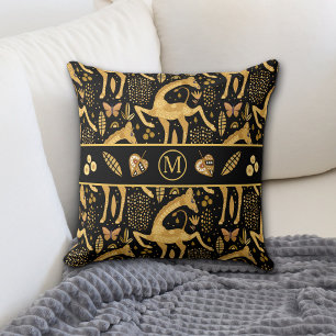 Coussin Monogramme de girafe en or noir exotique