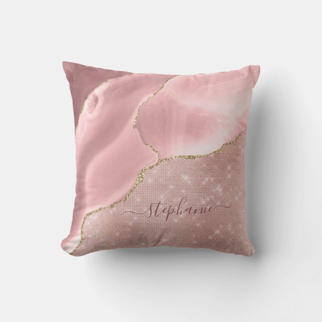 Coussin Monogramme de glam étincelant rose pâle (Recto)