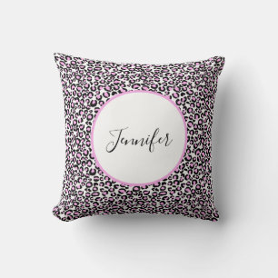 Coussin Monogramme de guépard noir rose