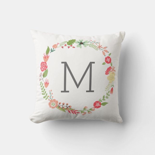 Coussin Monogramme de guirlande de fleur (Recto)