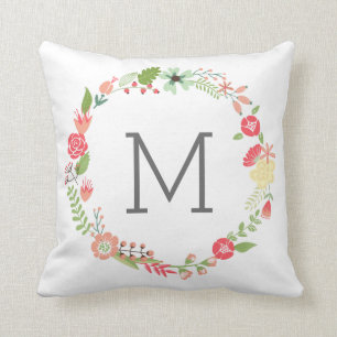 Coussin Monogramme de guirlande de fleur