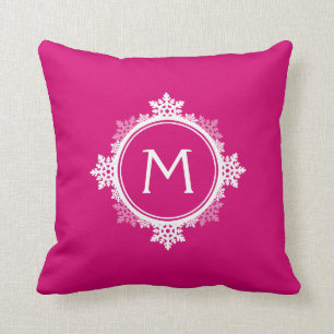 Coussin Monogramme de guirlande de flocon de neige dans