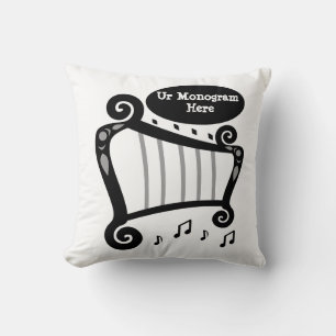 Coussin Monogramme de harpe noire et blanche