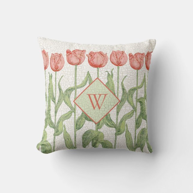Coussin Monogramme de jardin de tulipe (Recto)