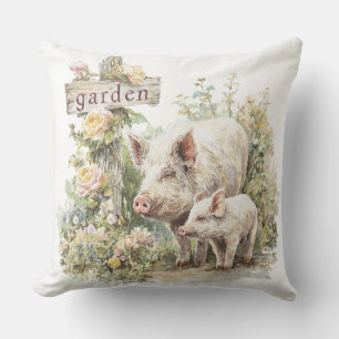 Coussin Monogramme de jardin rustique Famille Ferme Cochon