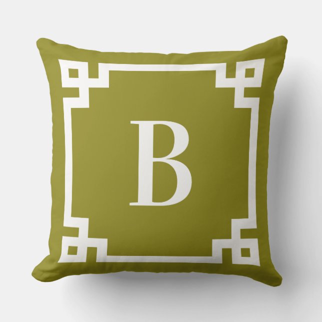 Coussin Monogramme de la bordure de clé grecque d'olive et (Recto)