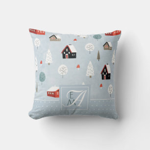 Coussin Monogramme de la forêt hivernale Art folklorique s