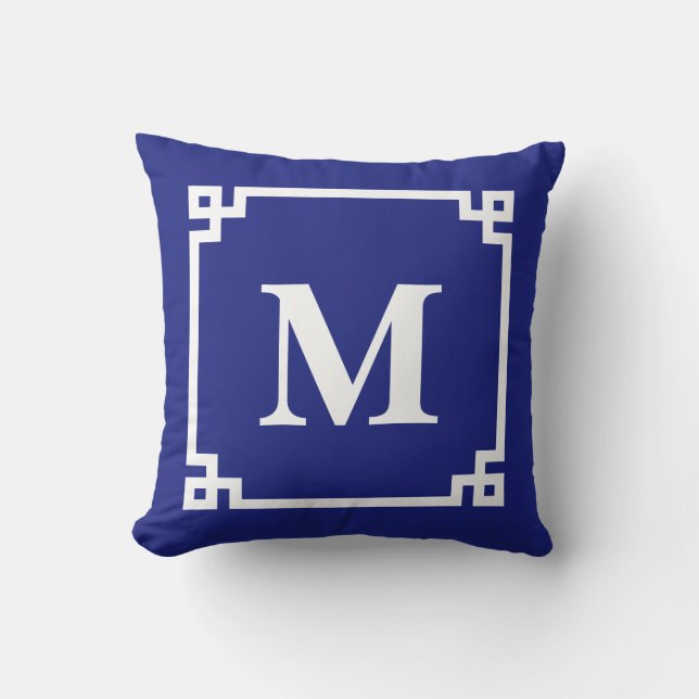 Coussin Monogramme de la frontière de la marine classique  (Recto)