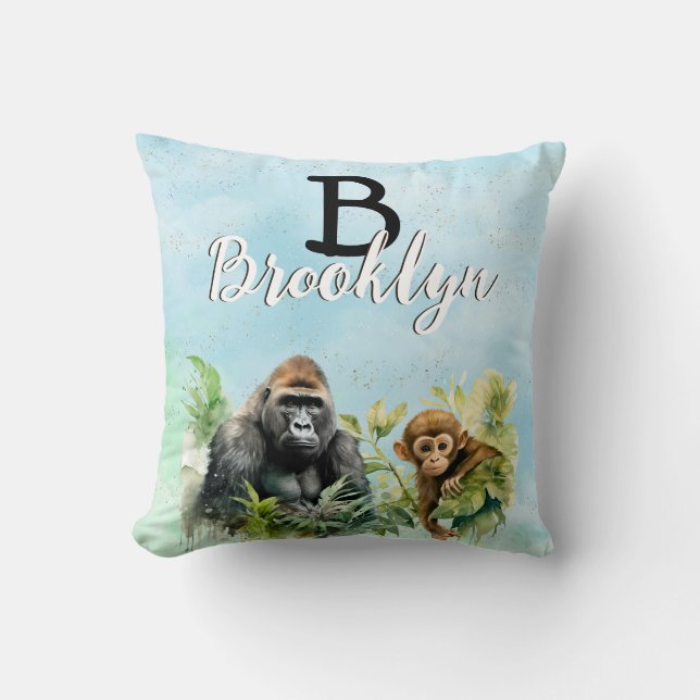 Coussin Monogramme de la jungle de chimpanzé de gorille pe (Recto)