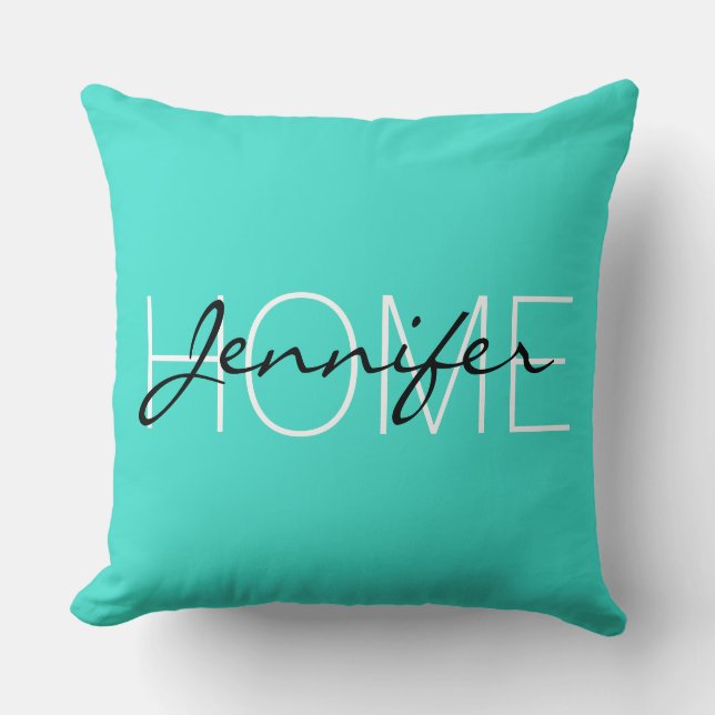 Coussin monogramme de la maison couleur turquoise (Recto)