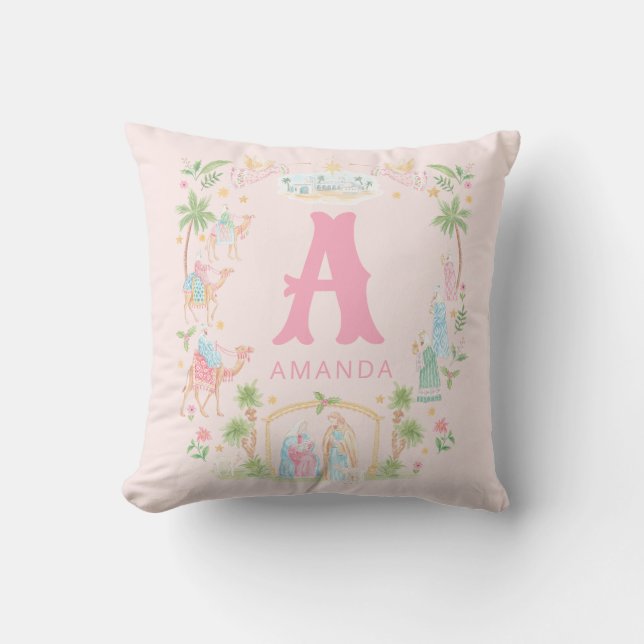 Coussin Monogramme de la Nativité Pastel (Recto)