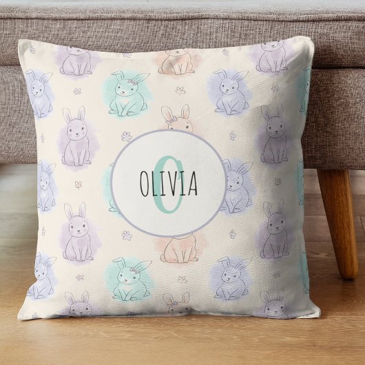 Coussin Monogramme de lapins de croquis espiègles