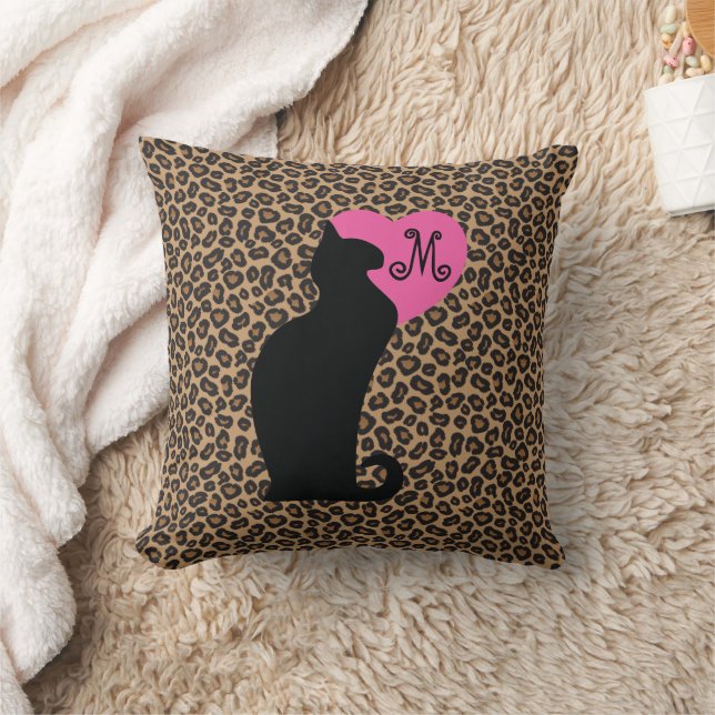 Coussin Monogramme de léopard de chat noir (Couverture)