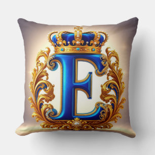 Coussin Monogramme de lettre E bleu royal