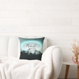 Coussin Monogramme de lumière de néon bleu mystérieux de m