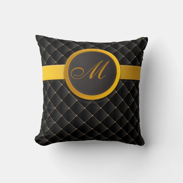 Coussin Monogramme de luxe Diamant noir Cuir capitonné (Recto)