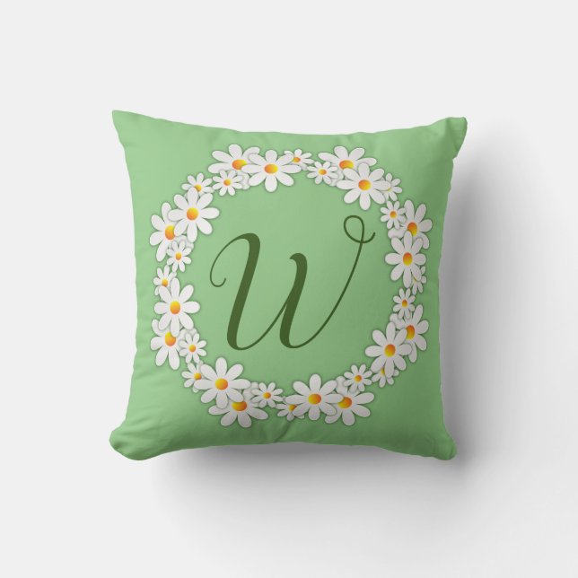 Coussin Monogramme de marguerite verte (Recto)