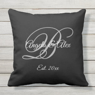 Coussin Monogramme de mariage anniversaire Fancy noir